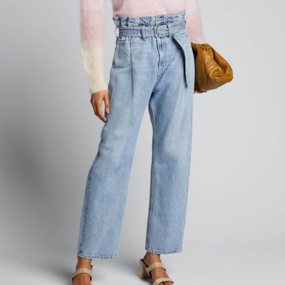 Agolde Light Blue Paperbag Waist Straight Jeans
